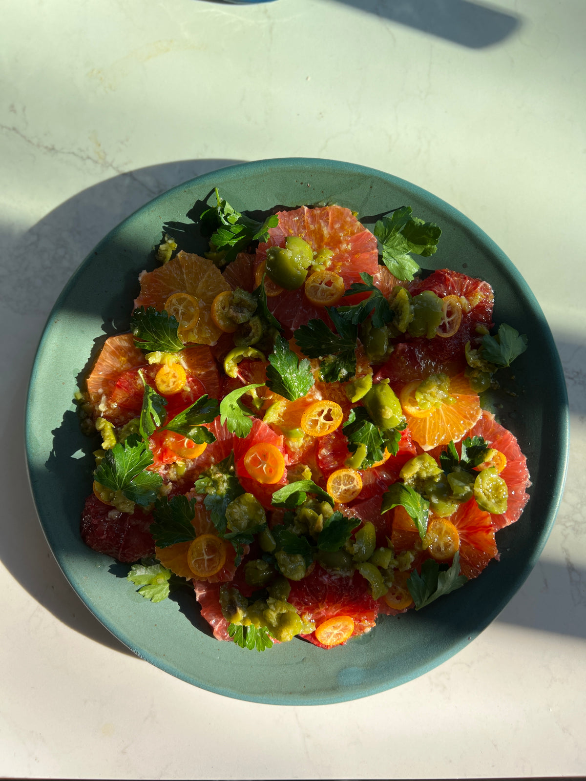 Winter Citrus Salad with 'Olio Nuovo,' Meyer Lemon, and Green Olive Dressing