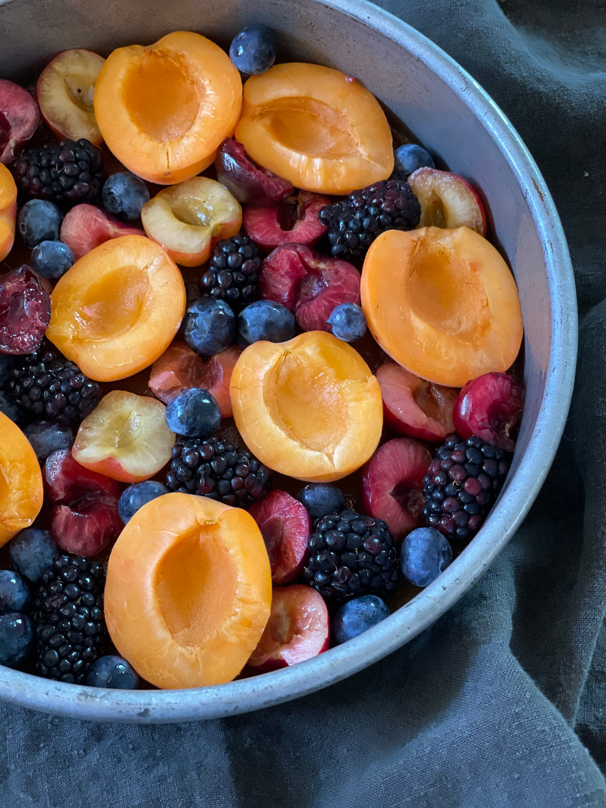 Apricot & Berry Upside-Down Cake with A Salty-Sweet Caramel