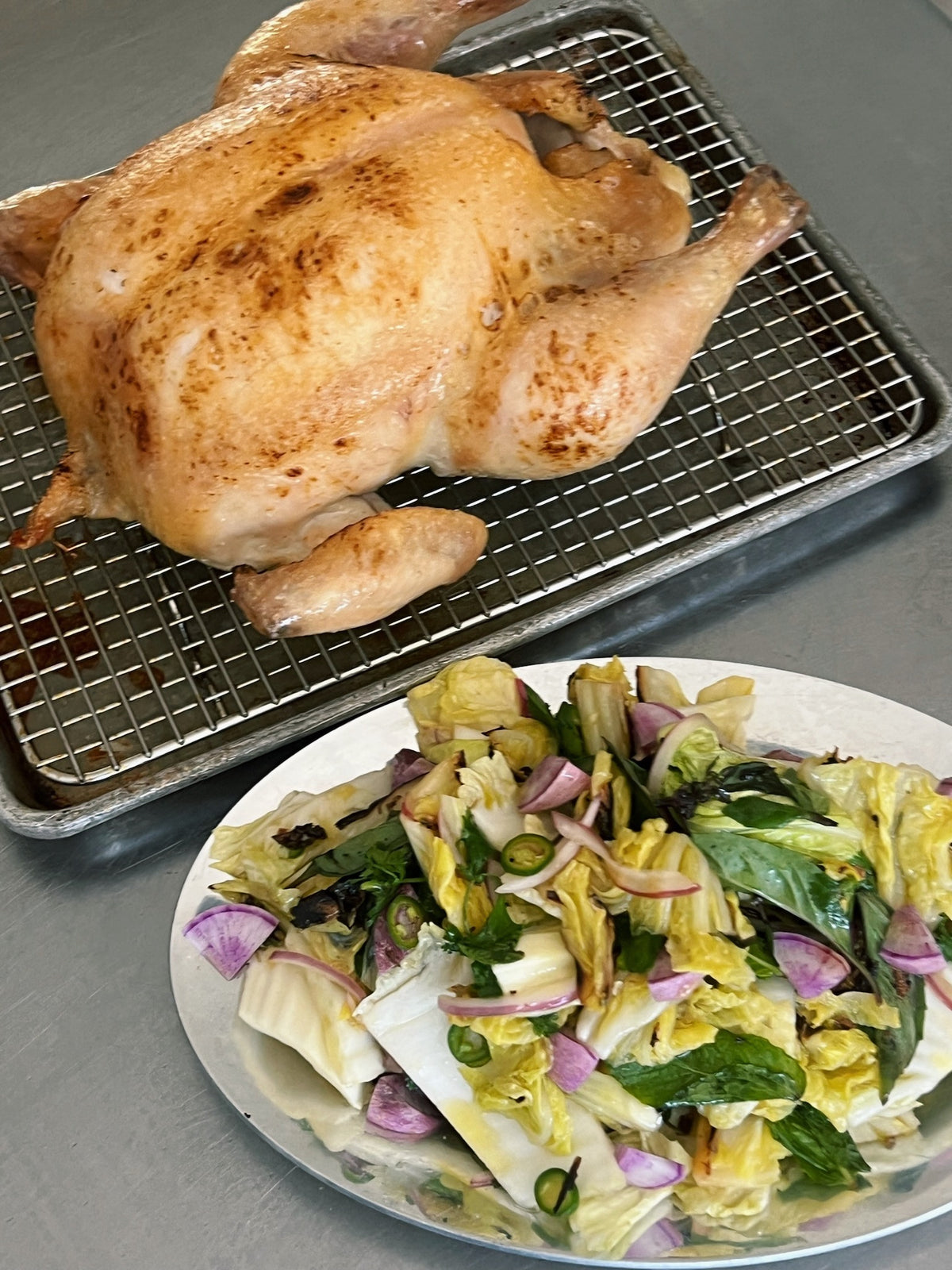 Sandy Ho's Yuzu Roast Chicken and Seared Cabbage + Herb Salad