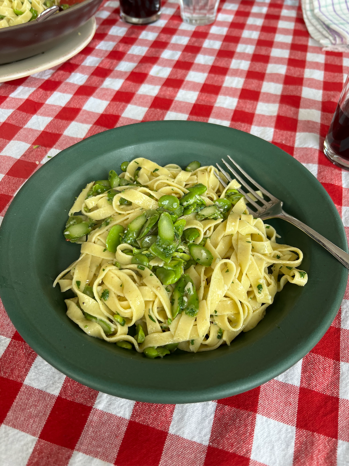 Bob and Tony's Fava and Asparagus Fettuccine