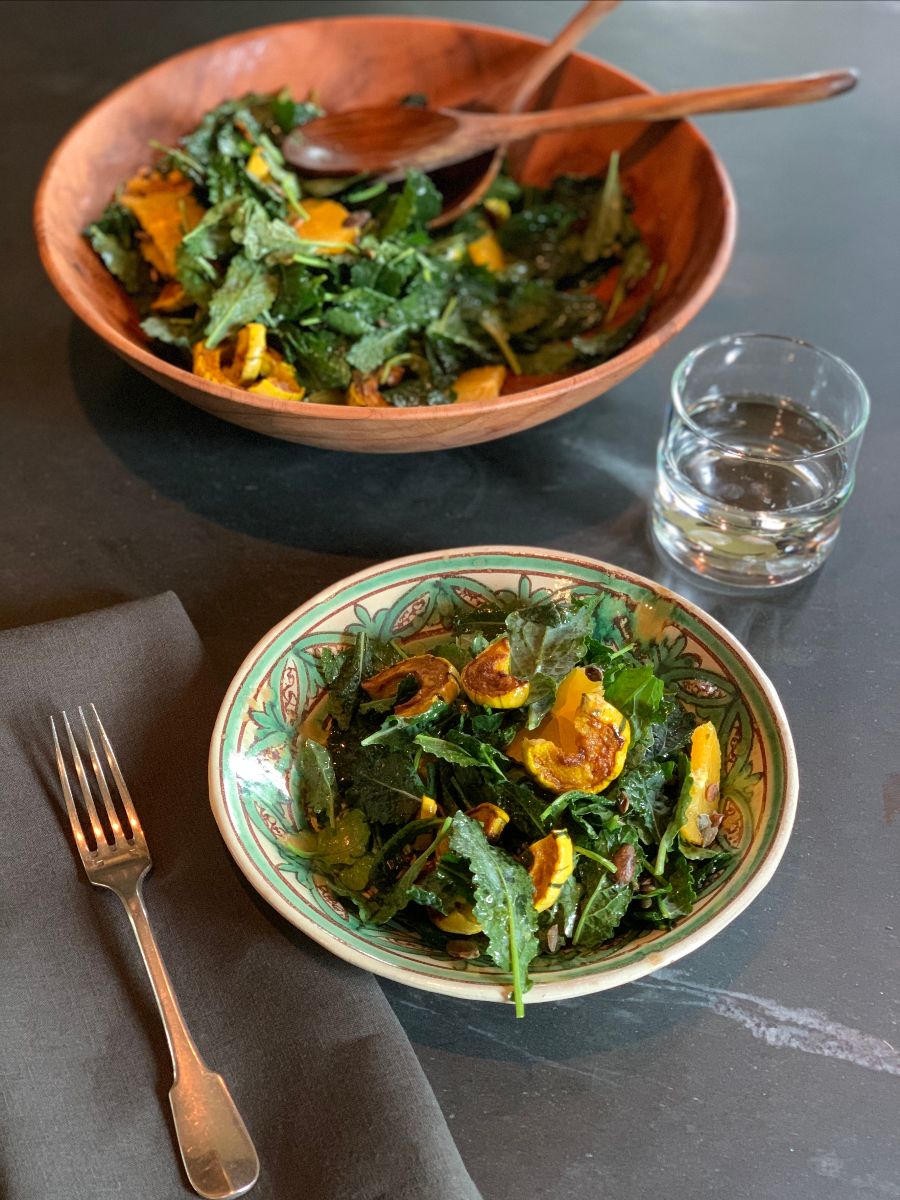 Kale and Turmeric-Roasted Squash Salad with Citrus and Pounded Parsley Dressing